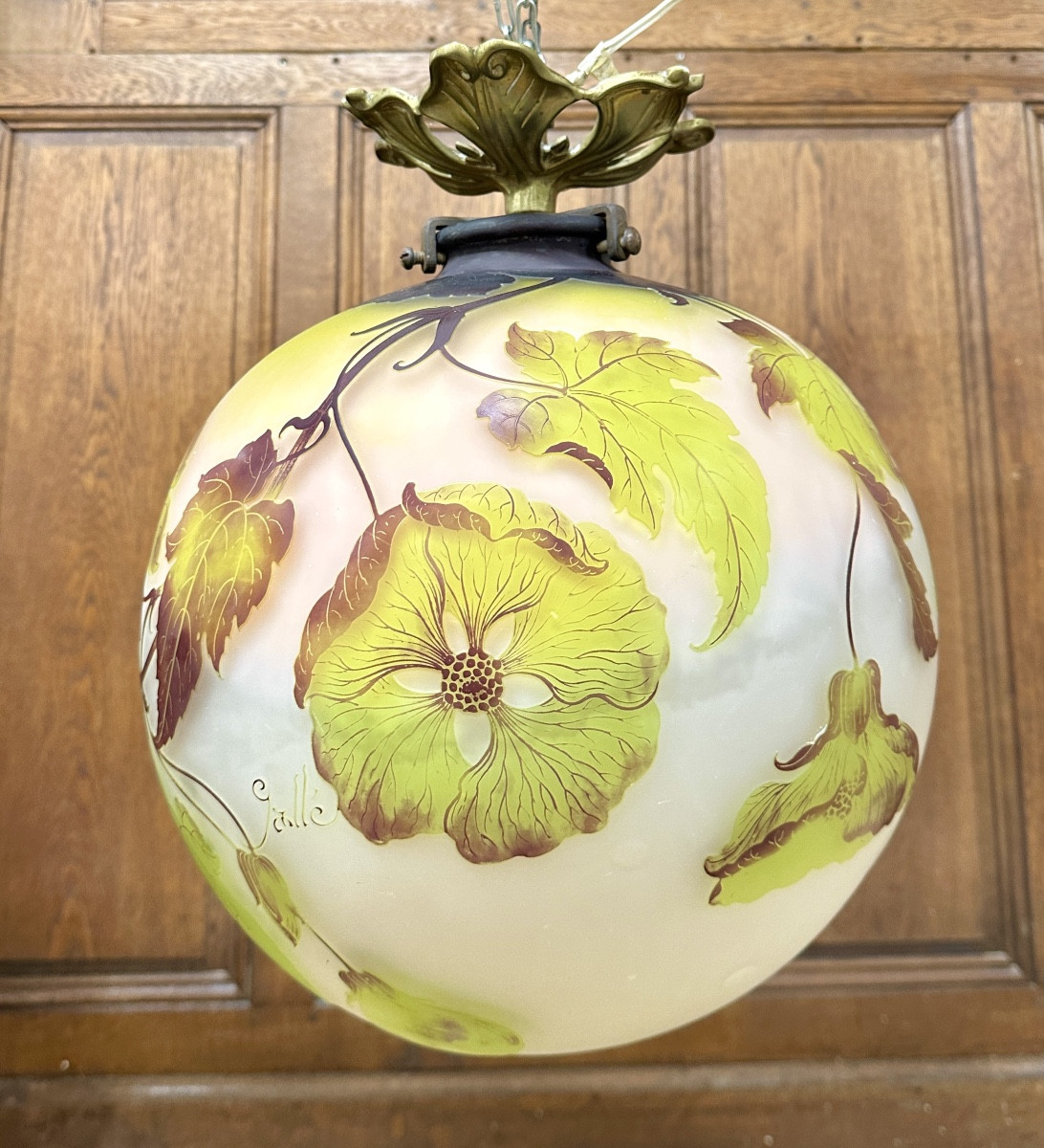 Émile Gallé - Suspension ou plafonnier aux abutilons, lustre Art Nouveau -photo-2