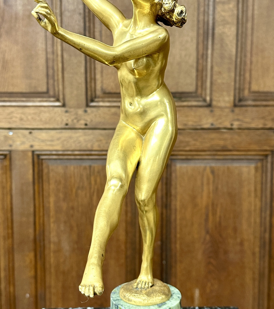 D. Simon -  Danseuse au tambourin, sculpture en bronze doré d'époque Art Déco, Statue 1920-photo-3