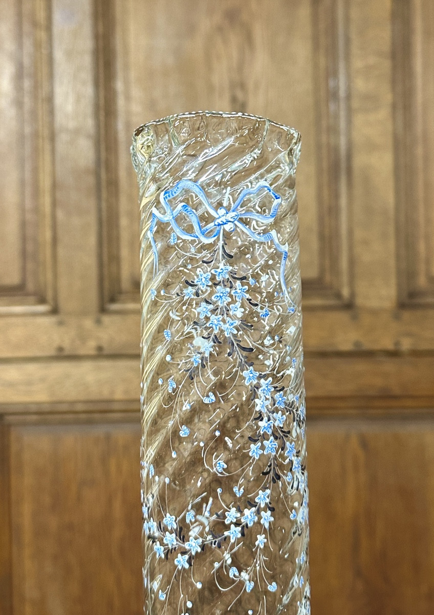 Cristallerie Emile Gallé  - Vase émaillé à décor de myosotis libelulles, époque Art Nouveau -photo-2