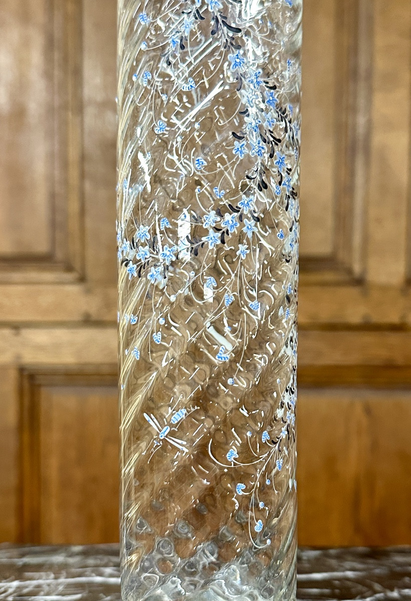 Cristallerie Emile Gallé  - Vase émaillé à décor de myosotis libelulles, époque Art Nouveau -photo-3