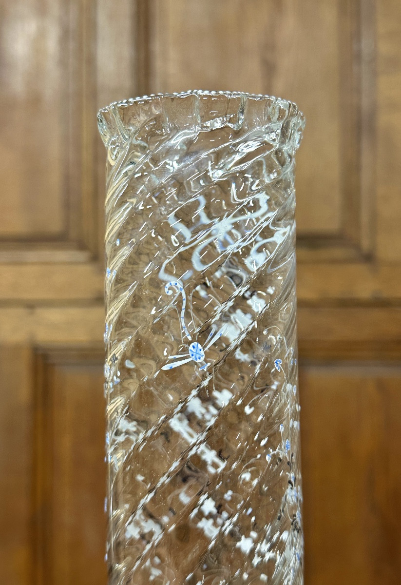 Cristallerie Emile Gallé  - Vase émaillé à décor de myosotis libelulles, époque Art Nouveau -photo-1