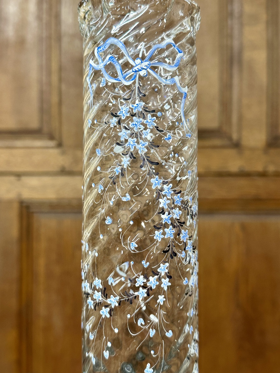 Cristallerie Emile Gallé  - Vase émaillé à décor de myosotis libelulles, époque Art Nouveau -photo-2