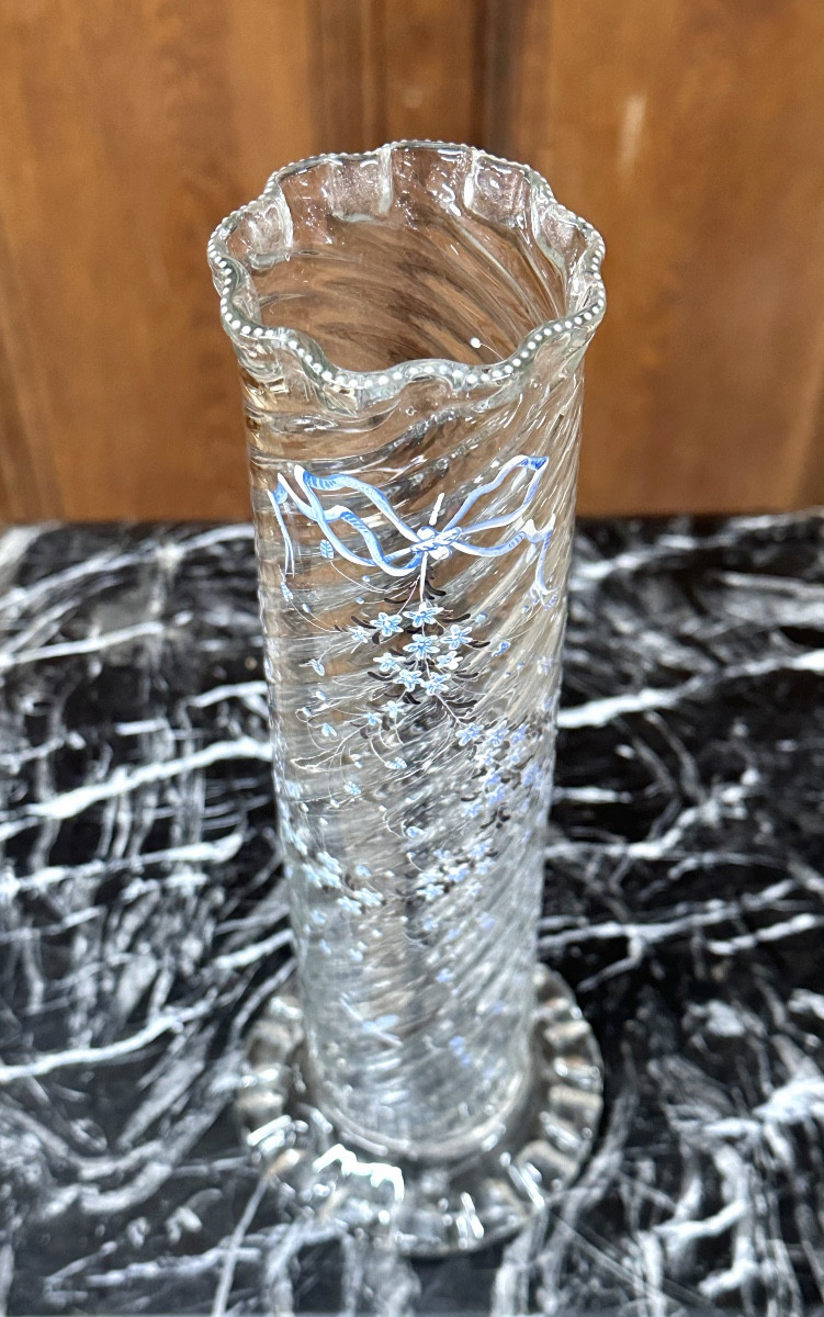 Cristallerie Emile Gallé  - Vase émaillé à décor de myosotis libelulles, époque Art Nouveau -photo-3