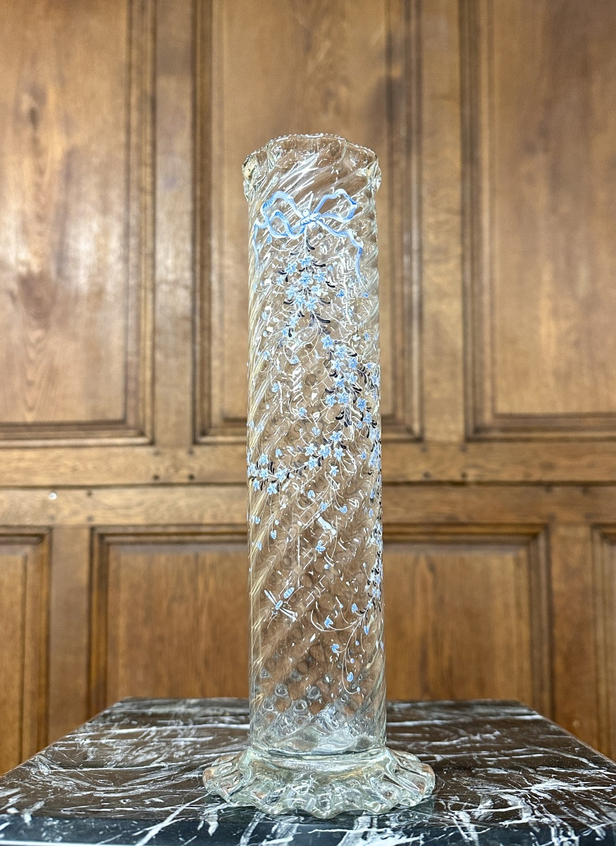 Cristallerie Emile Gallé  - Vase émaillé à décor de myosotis libelulles, époque Art Nouveau -photo-4