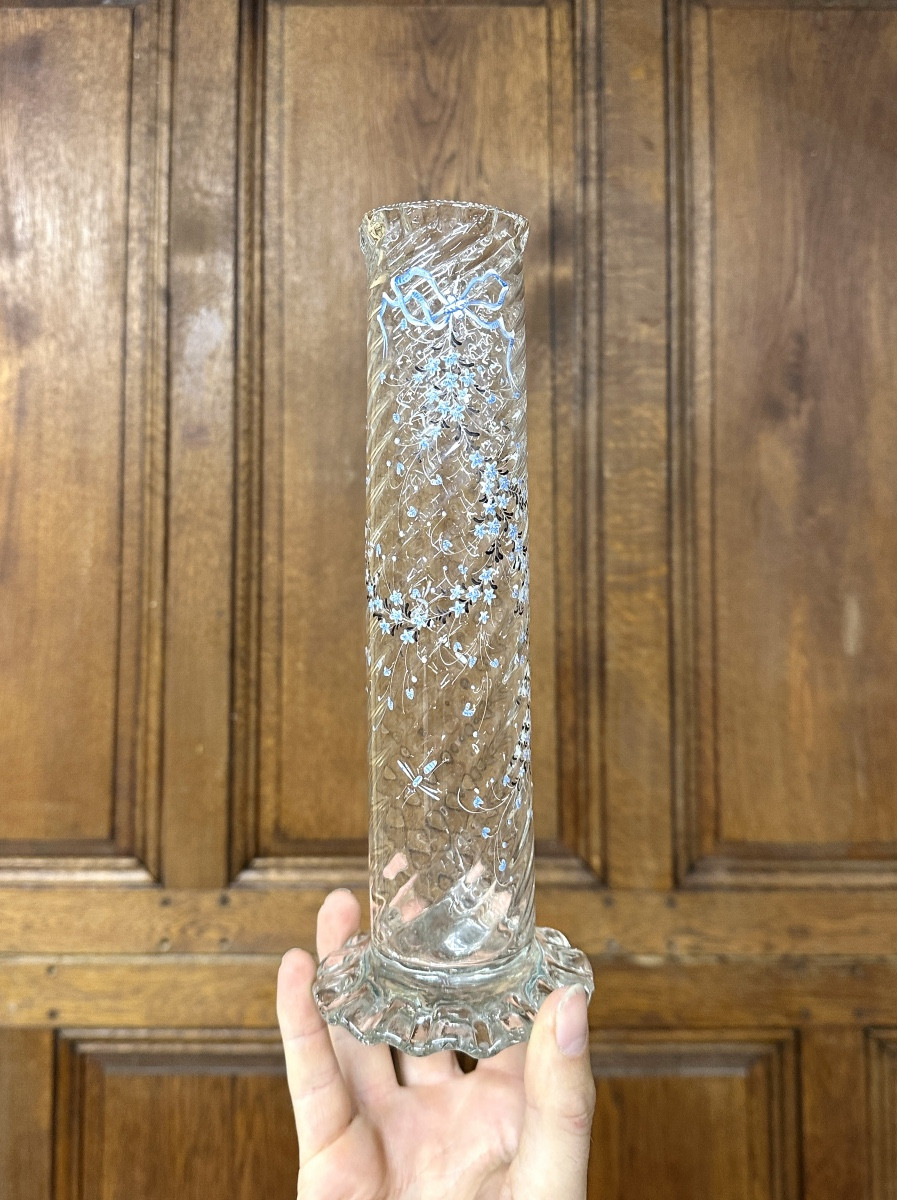 Cristallerie Emile Gallé  - Vase émaillé à décor de myosotis libelulles, époque Art Nouveau -photo-5