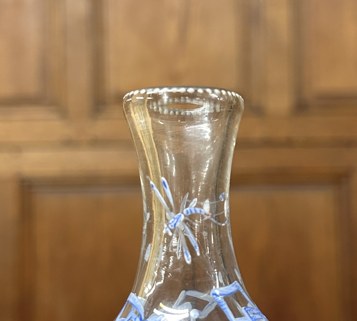 Cristallerie Emile Gallé, Vase émaillé à décor de myosotis et libellules, époque Art Nouveau-photo-2