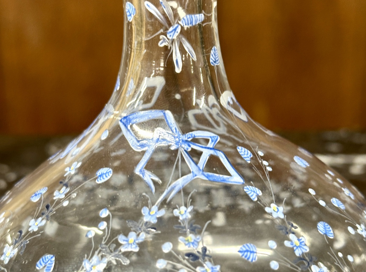 Cristallerie Emile Gallé, Vase émaillé à décor de myosotis et libellules, époque Art Nouveau-photo-4