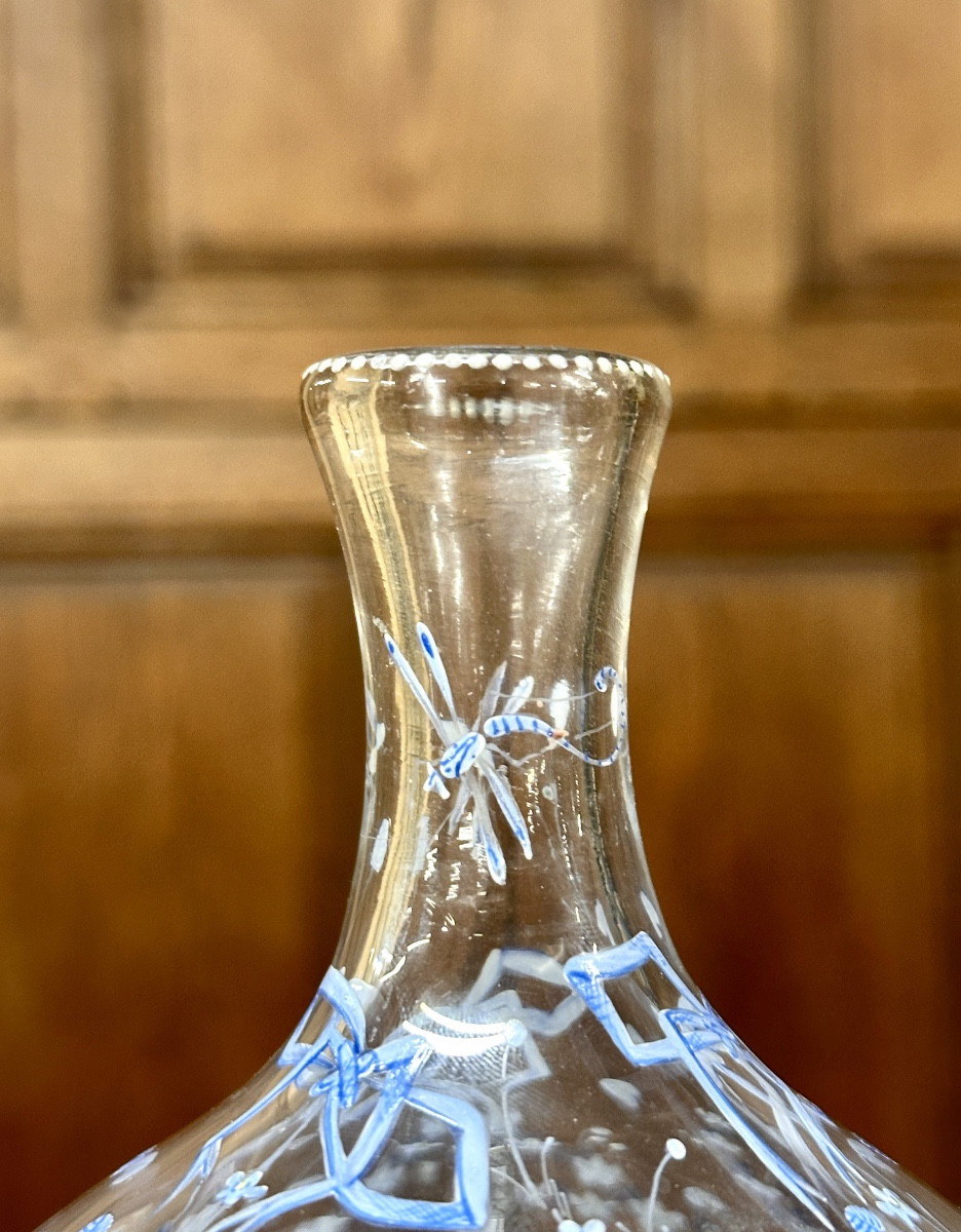 Cristallerie Emile Gallé, Vase émaillé à décor de myosotis et libellules, époque Art Nouveau-photo-1