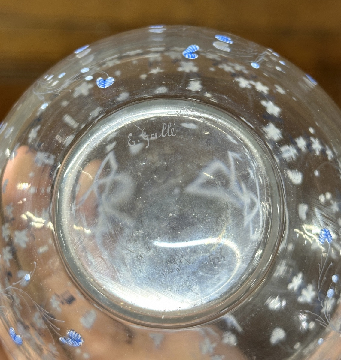 Cristallerie Emile Gallé, Vase émaillé à décor de myosotis et libellules, époque Art Nouveau-photo-4