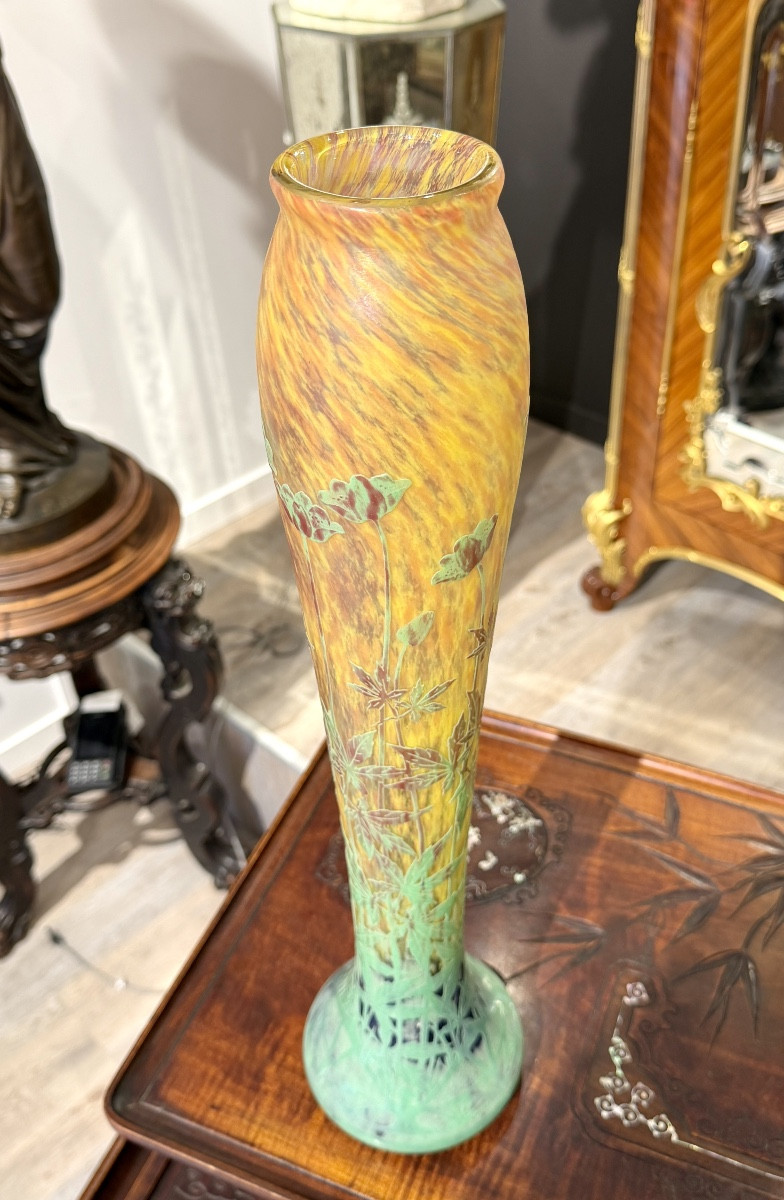 Daum Nancy - important vase à décor de feuilles de chanvre, époque Art Nouveau-photo-2