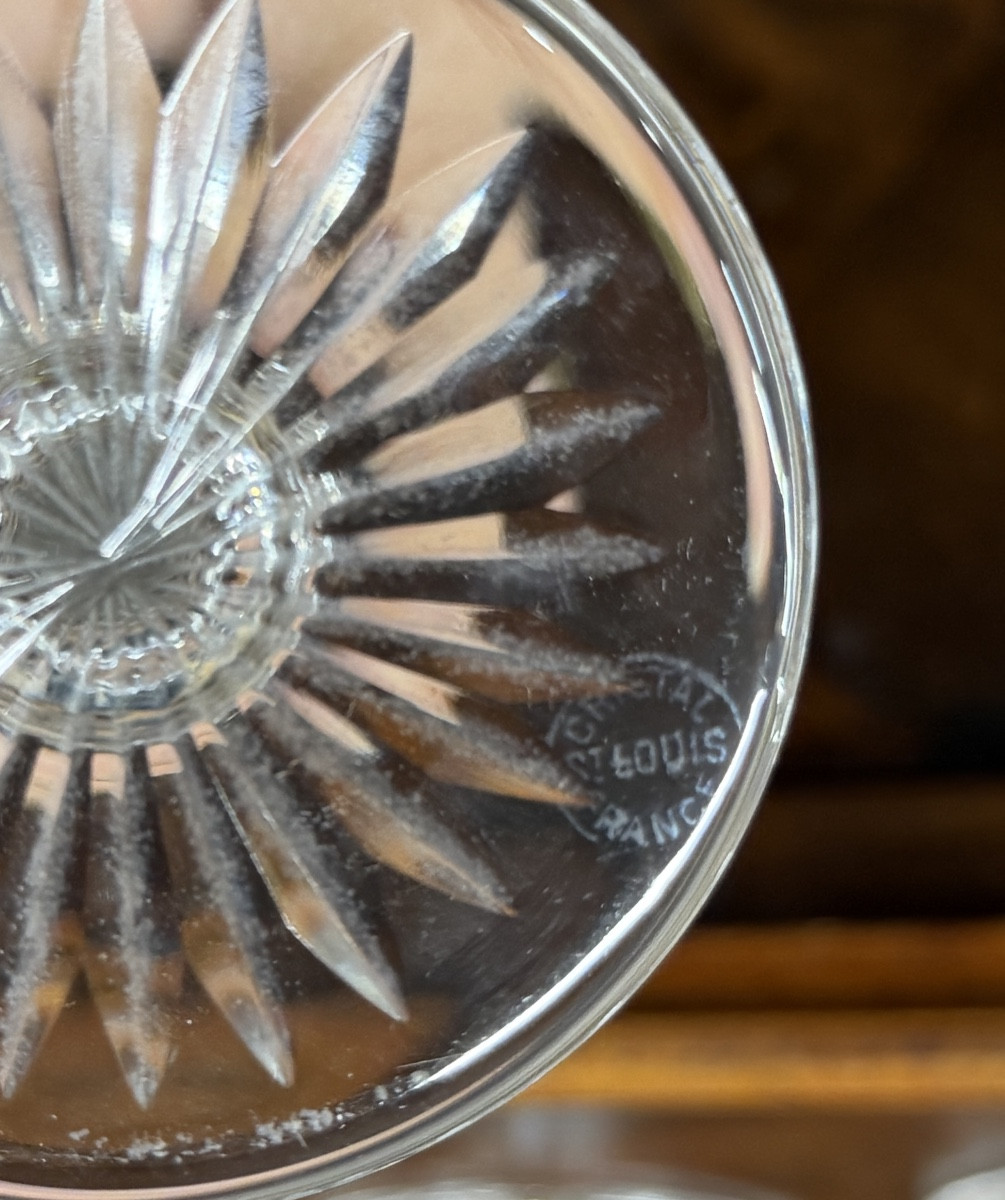 Saint-louis Tommy Pattern, Set Of Twelve Colored Crystal Champagne Flutes, Tommy Glasses  -photo-5