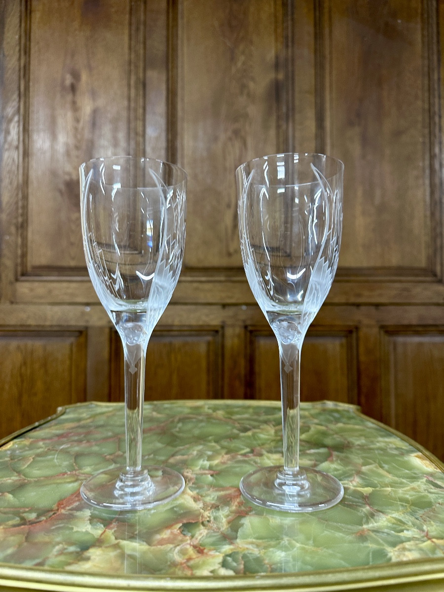 Maison Lalique, After A Design By Marc Lalique, Six Champagne Flutes, Angel Model, In Crystal -photo-3