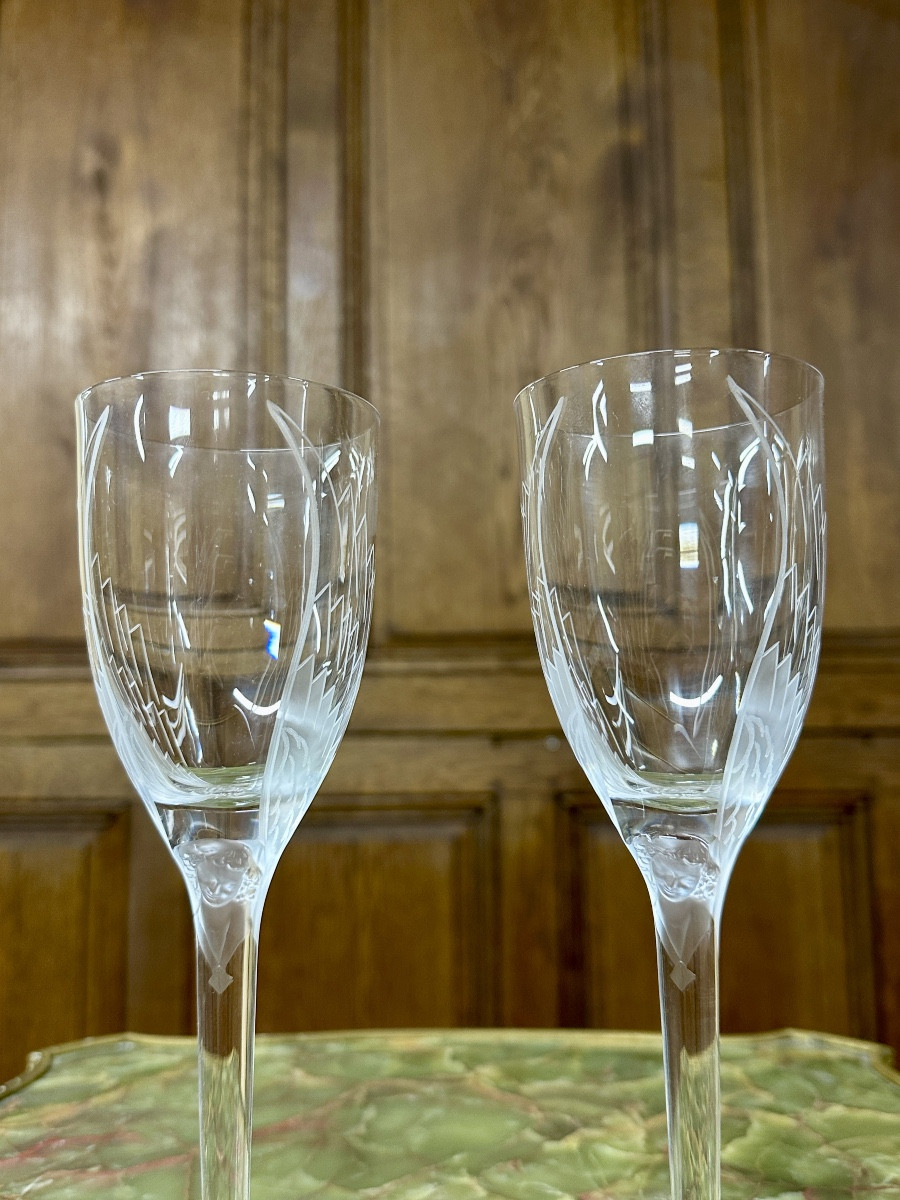 Maison Lalique, After A Design By Marc Lalique, Six Champagne Flutes, Angel Model, In Crystal -photo-1