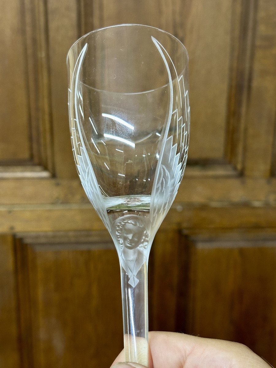 Maison Lalique, After A Design By Marc Lalique, Six Champagne Flutes, Angel Model, In Crystal -photo-4