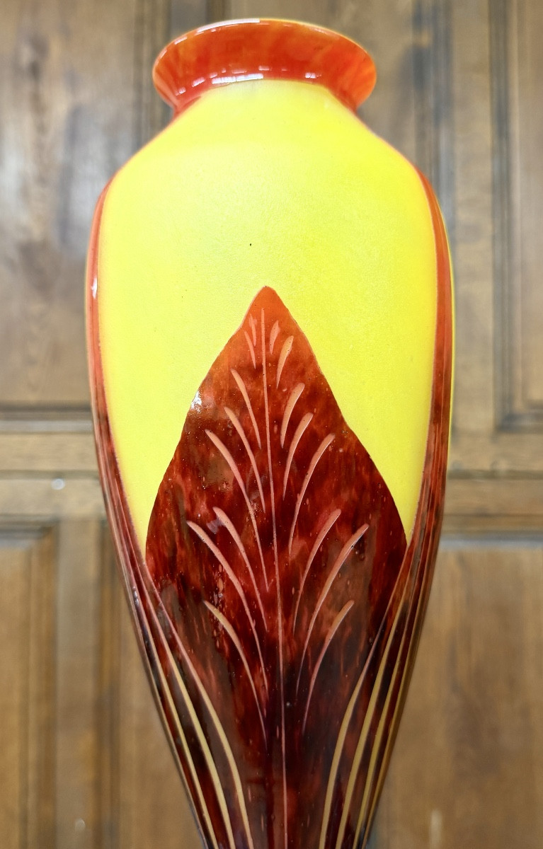 Charles Schneider For Le Verre Français, Charder, Art Deco Period Tobacco Leaf Vase-photo-1