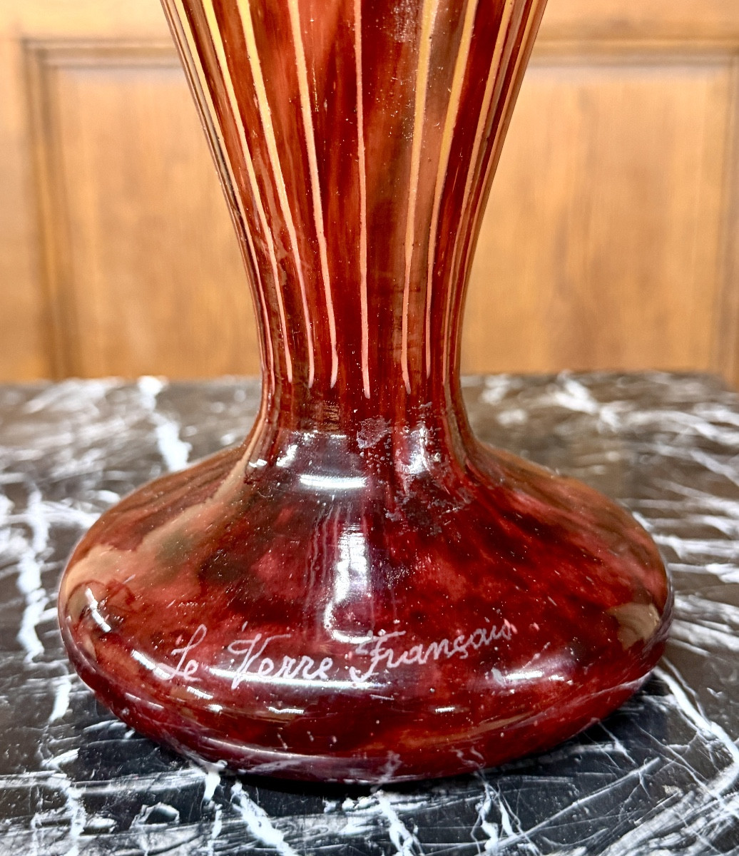 Charles Schneider For Le Verre Français, Charder, Art Deco Period Tobacco Leaf Vase-photo-2