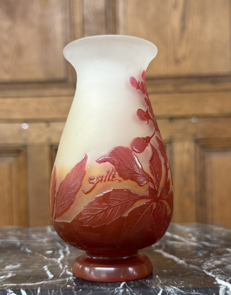 émile Gallé - Multi-layered Glass Vase Decorated With Plum Blossoms, Art Nouveau Period-photo-4