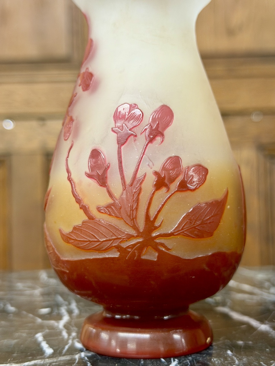 émile Gallé - Multi-layered Glass Vase Decorated With Plum Blossoms, Art Nouveau Period-photo-2
