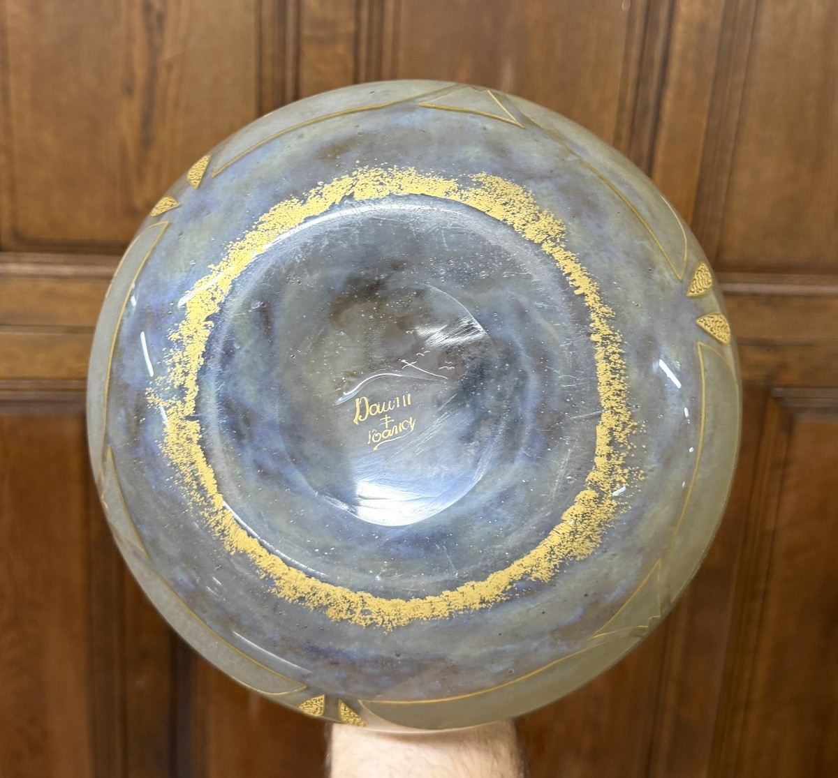 Daum Nancy - Important et rare vase roses, papillons et libellules aux cabochons, Art Nouveau-photo-8