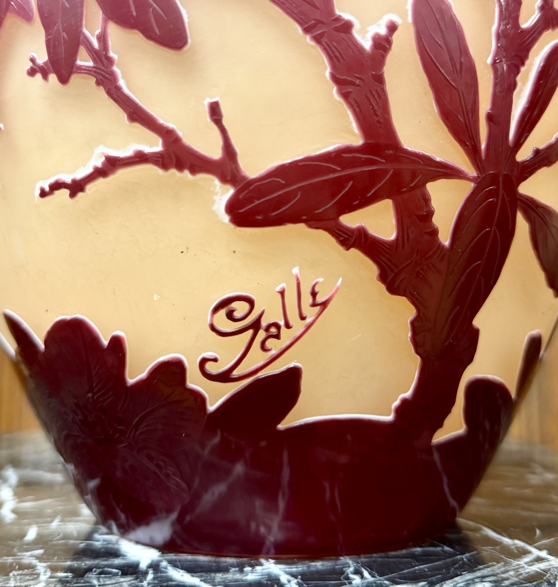 Emile Gallé - Vase en verre triple couche à décor de rhododendrons. Epoque Art Nouveau -photo-5