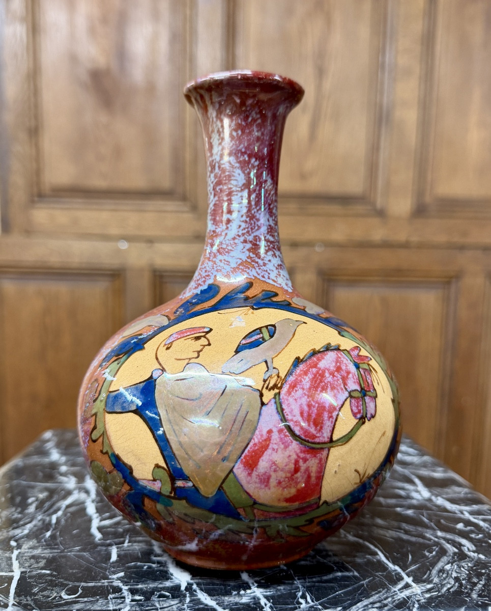Louis Etienne Desmant - Vase en céramique  a décor de scènes de la tapisserie de Bayeux. XXème -photo-2