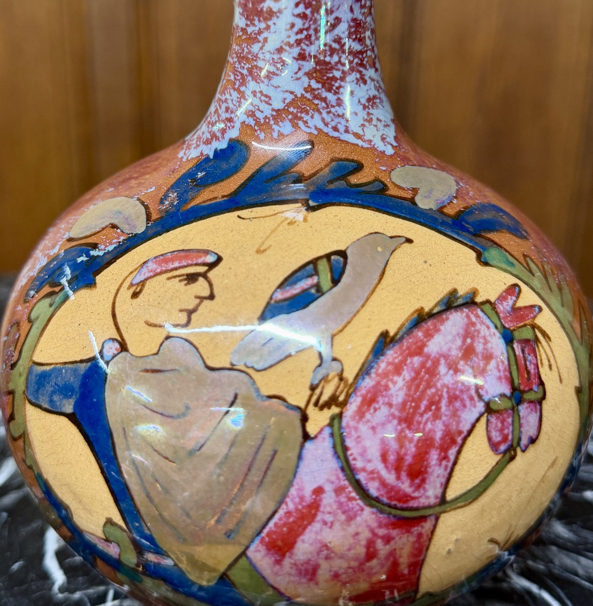 Louis Etienne Desmant - Vase en céramique  a décor de scènes de la tapisserie de Bayeux. XXème -photo-1
