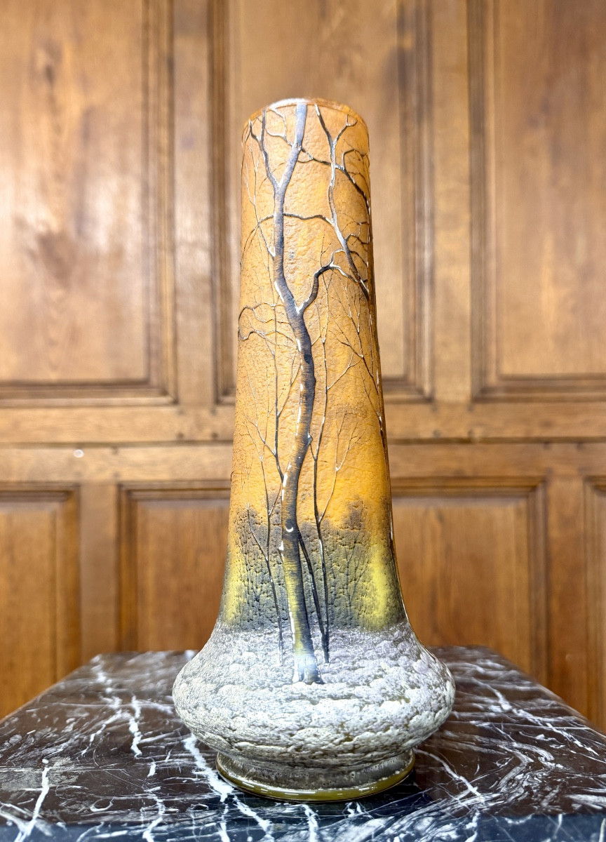 Proantic: Daum Nancy - Vase With A Snowy Landscape Decoration, Art Nou