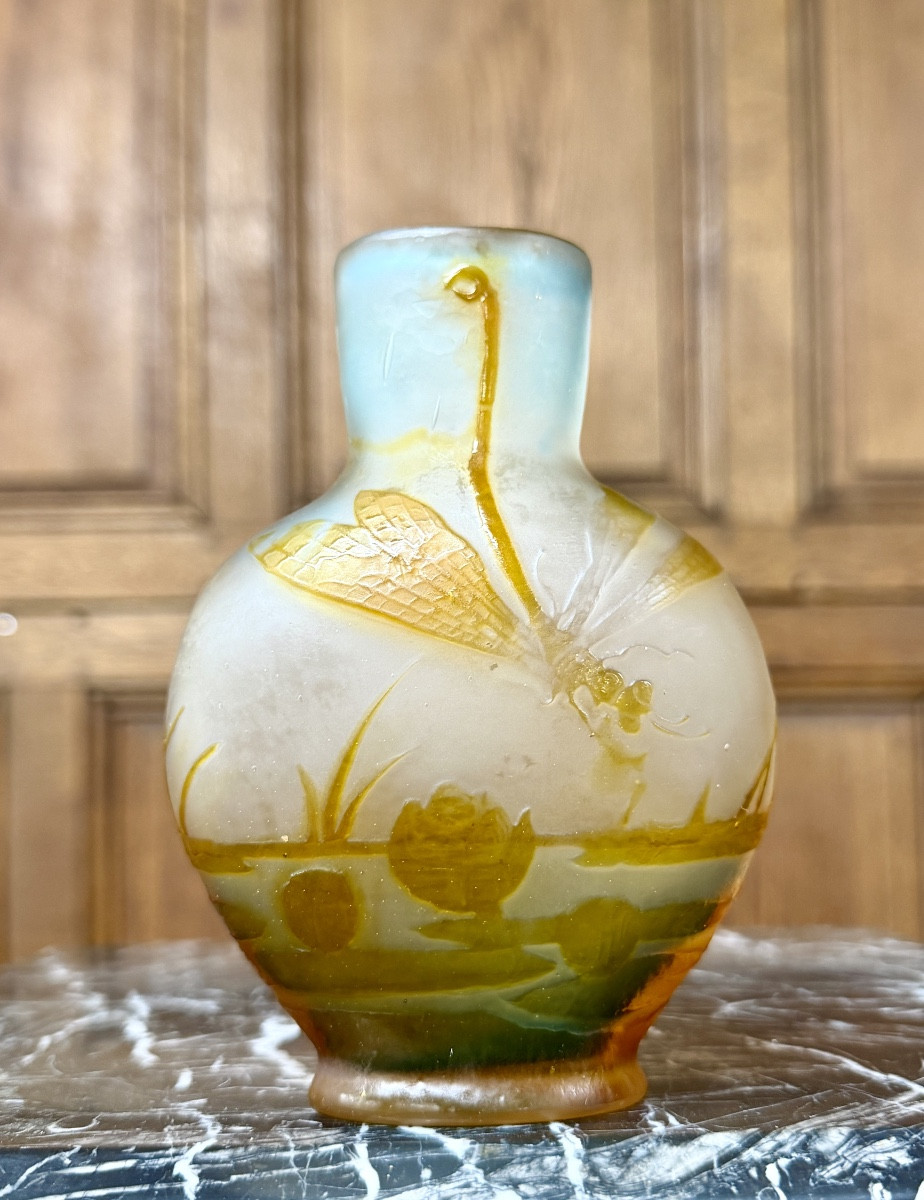 Émile Gallé - vase de forme gourde à la libellule, époque Art Nouveau 
