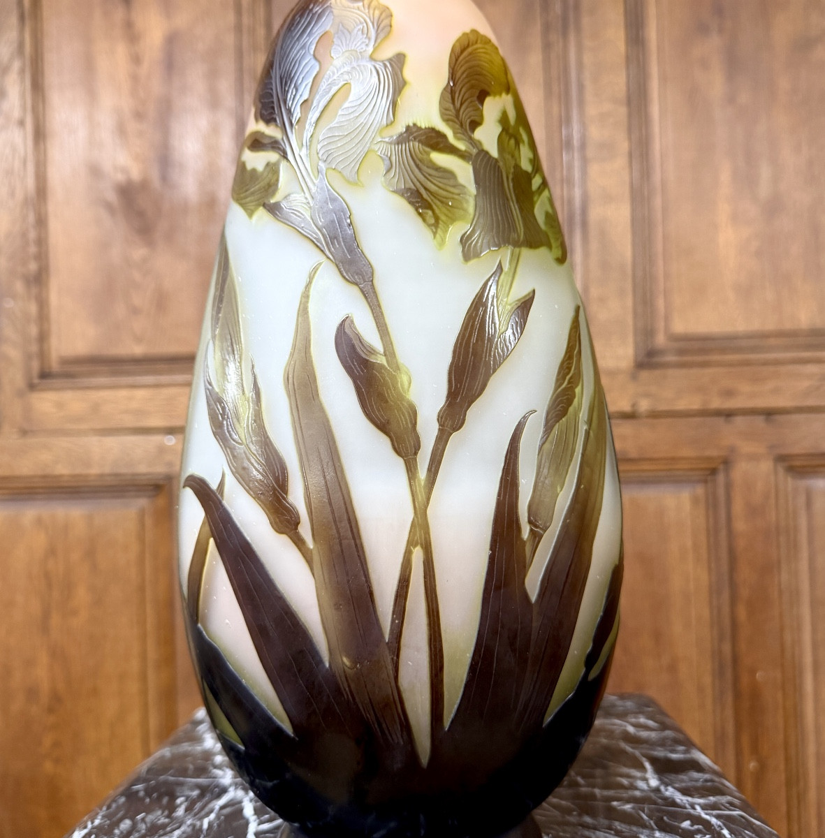 émile Gallé - Large Vase With Marsh Irises In Multi-layered Glass. Art Nouveau Period-photo-3