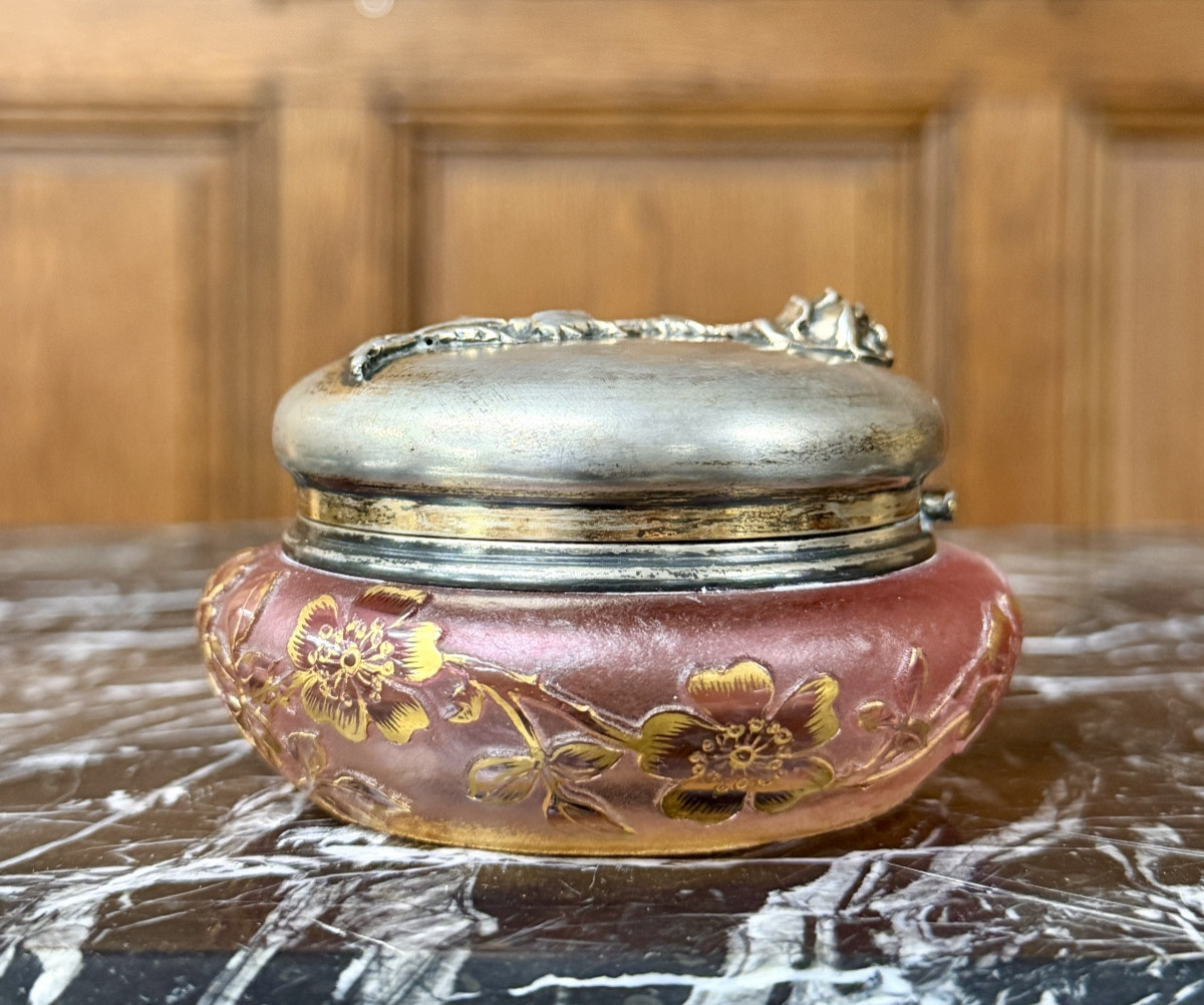 Daum Nancy - petite boîte miniature couvercle argent, décor de roses. Époque Art Nouveau-photo-3