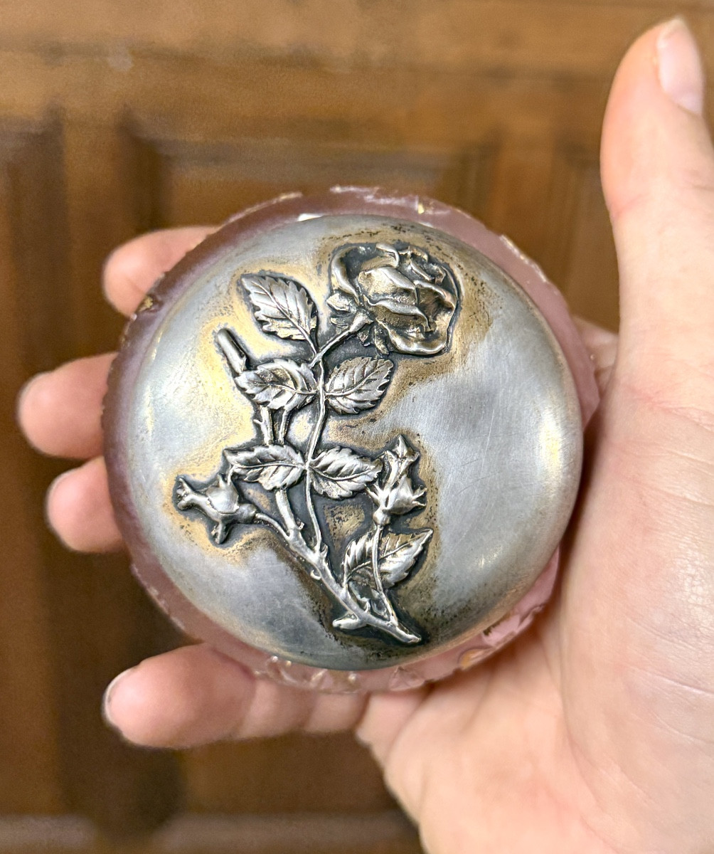 Daum Nancy - petite boîte miniature couvercle argent, décor de roses. Époque Art Nouveau-photo-2