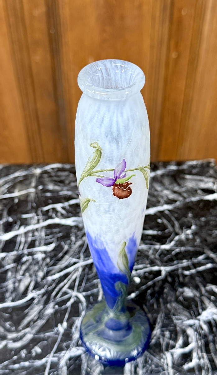 Daum Nancy - rare vase aux toiles d’araignées et orchidées. Époque Art nouveau-photo-4