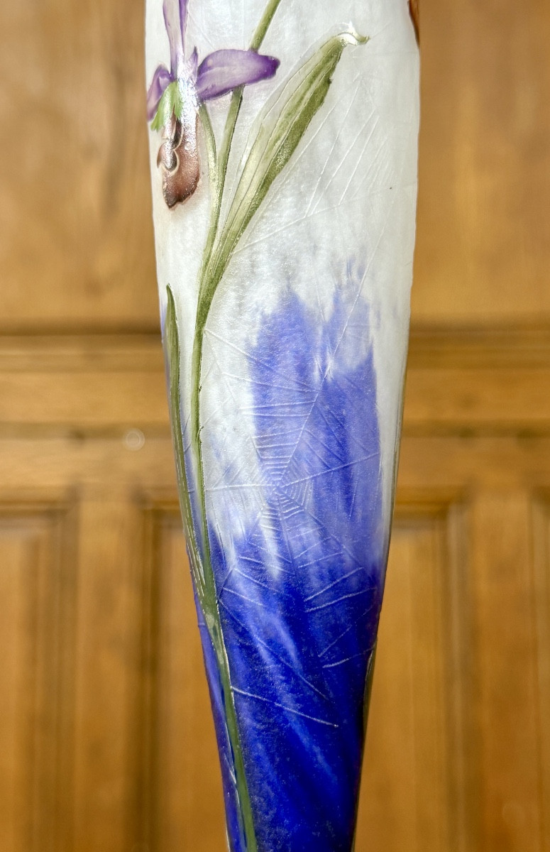 Daum Nancy - rare vase aux toiles d’araignées et orchidées. Époque Art nouveau-photo-1