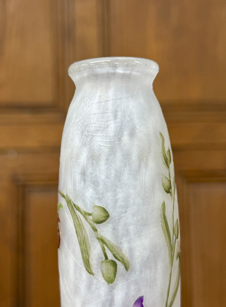 Daum Nancy - rare vase aux toiles d’araignées et orchidées. Époque Art nouveau-photo-2