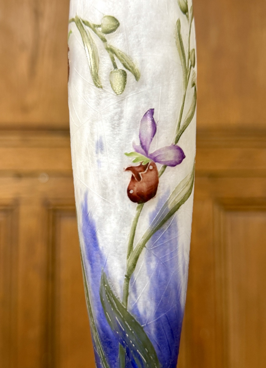 Daum Nancy - rare vase aux toiles d’araignées et orchidées. Époque Art nouveau-photo-3