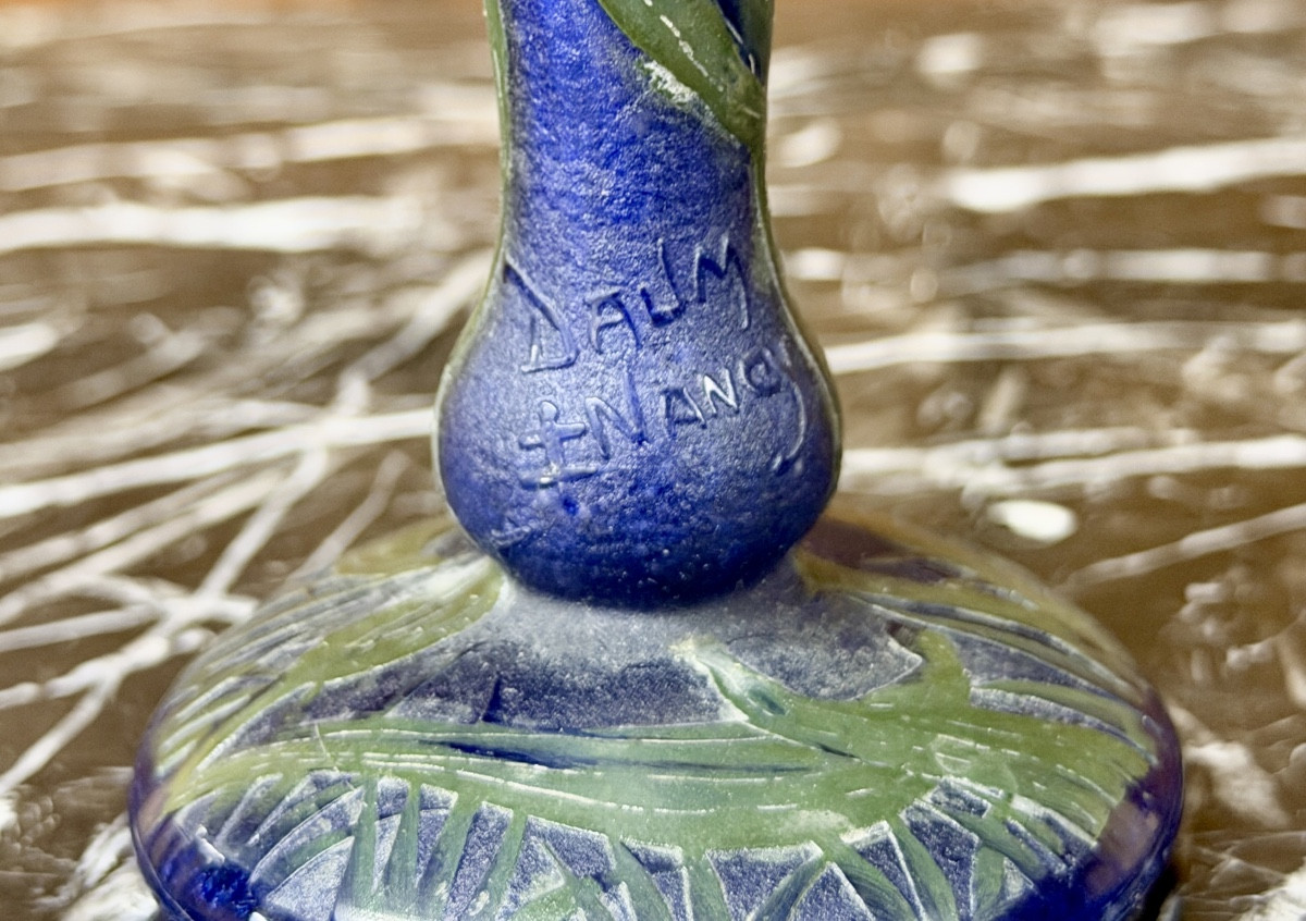 Daum Nancy - rare vase aux toiles d’araignées et orchidées. Époque Art nouveau-photo-4