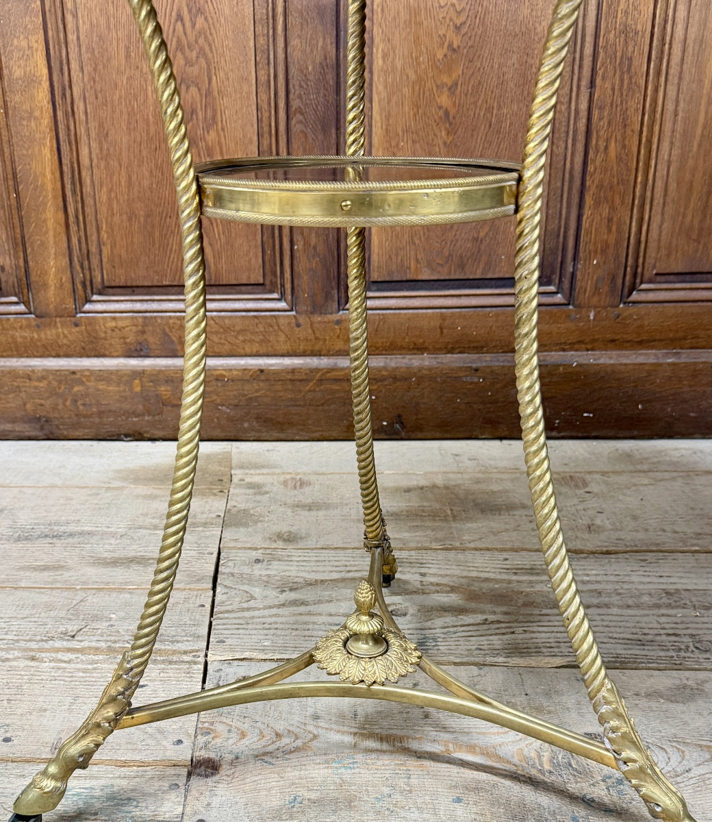 Louis XVI Style Tripod Gueridon In Gilt Bronze And Cuban Mahogany. -photo-2