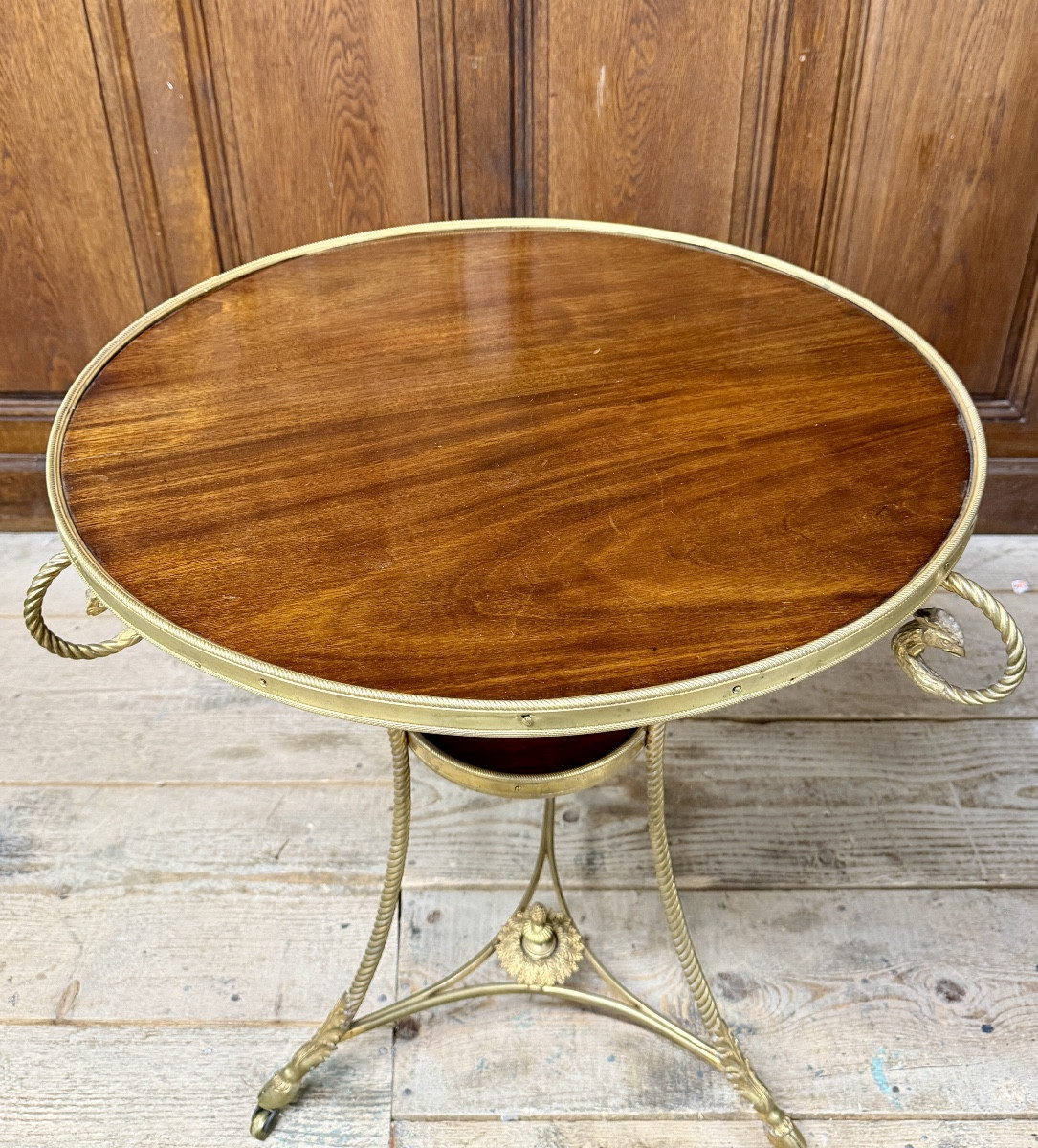 Louis XVI Style Tripod Gueridon In Gilt Bronze And Cuban Mahogany. -photo-3