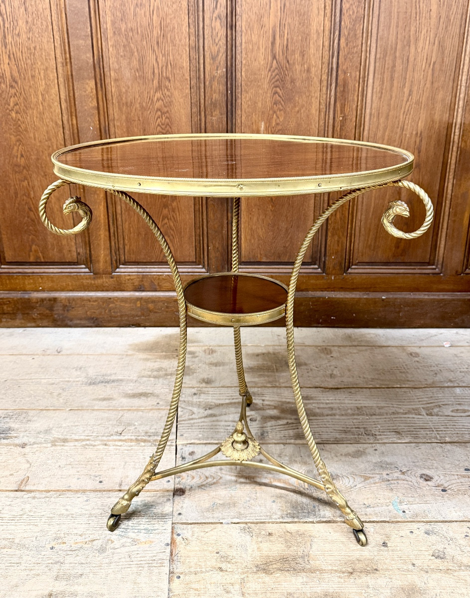 Louis XVI Style Tripod Gueridon In Gilt Bronze And Cuban Mahogany. 