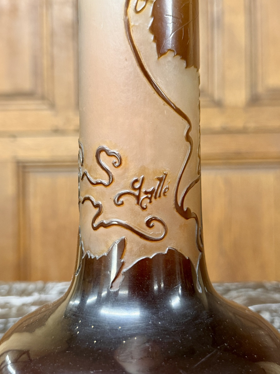 Émile Gallé, vase soliflore à décor de vignes, époque Art Nouveau-photo-1