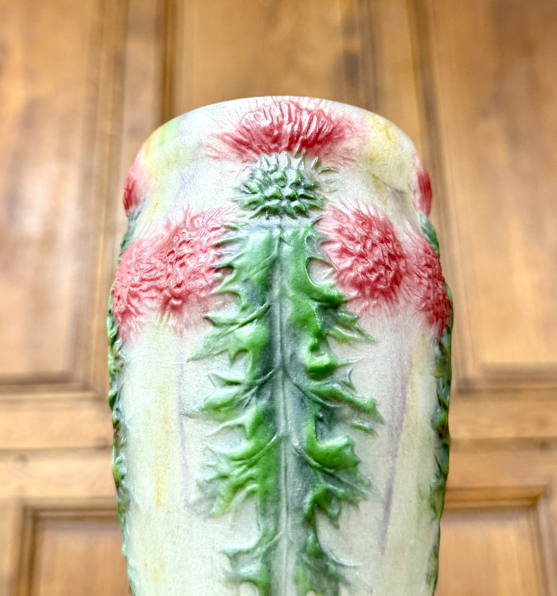 Gabriel Argy-Rousseau , Vase à décor de chardons rouges, Pate de verre Art Déco -photo-3