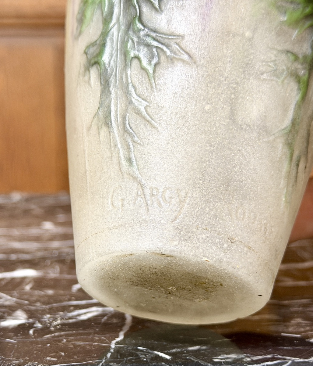 Gabriel Argy-Rousseau , Vase à décor de chardons rouges, Pate de verre Art Déco -photo-2