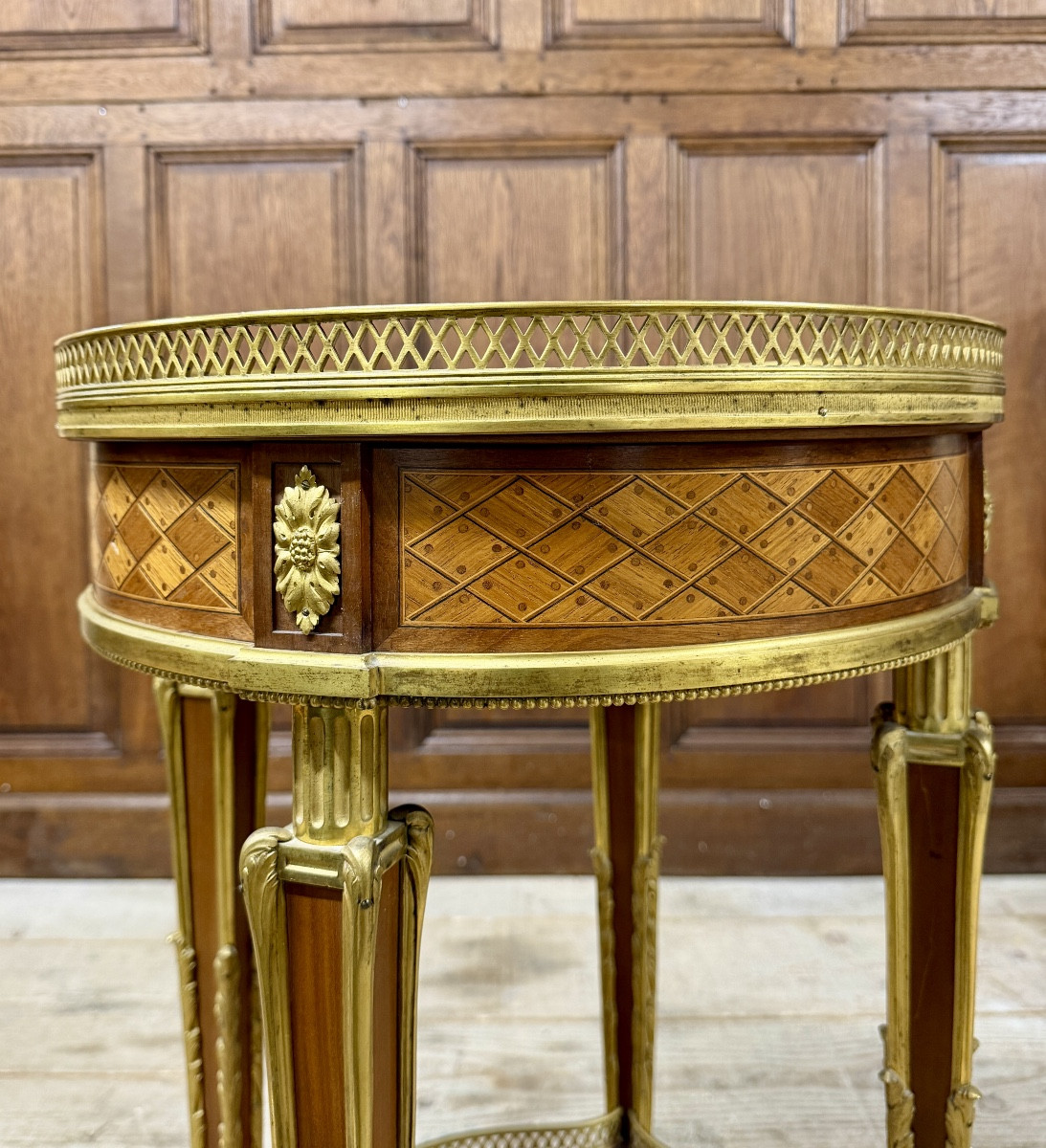 Henry Dasson - Napoleon III Period Marquetry Pedestal Table-photo-2