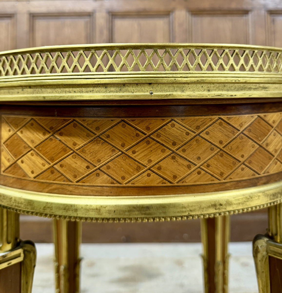 Henry Dasson - Napoleon III Period Marquetry Pedestal Table-photo-7
