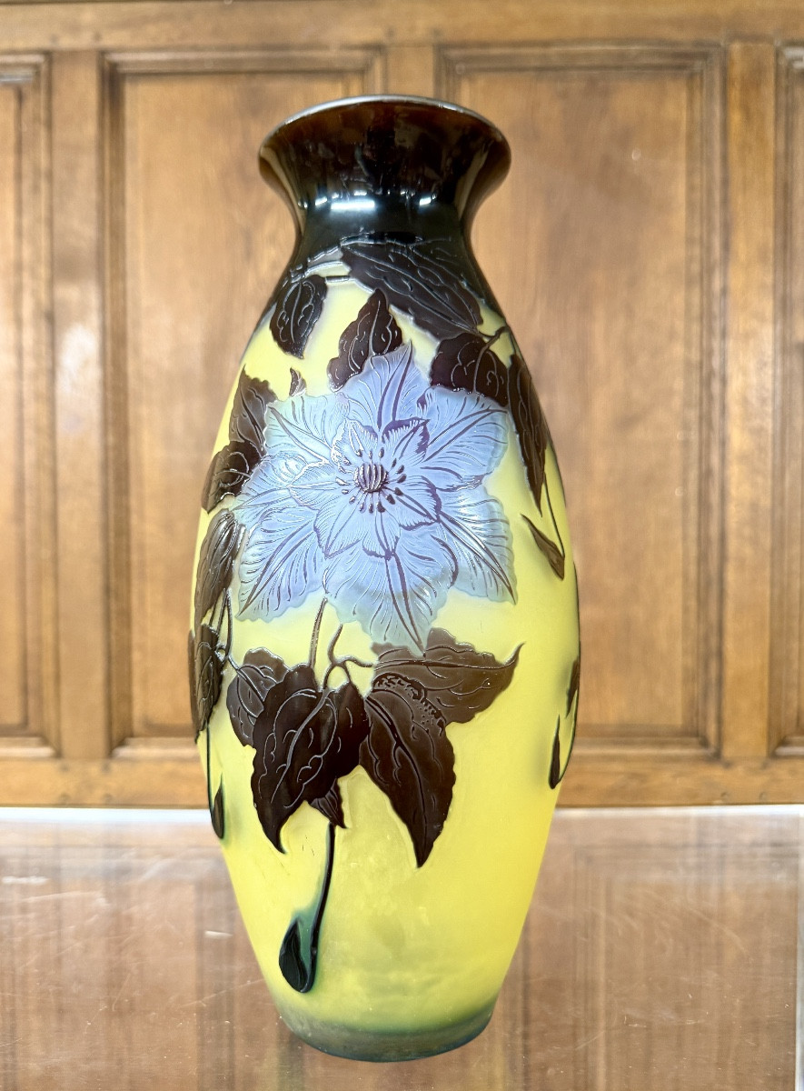 Émile Gallé - vase aux clématites d’époque Art Nouveau en verre multicouche  -photo-2