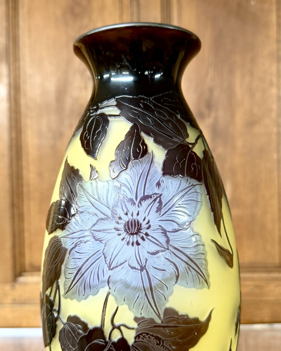 Émile Gallé - vase aux clématites d’époque Art Nouveau en verre multicouche  -photo-3