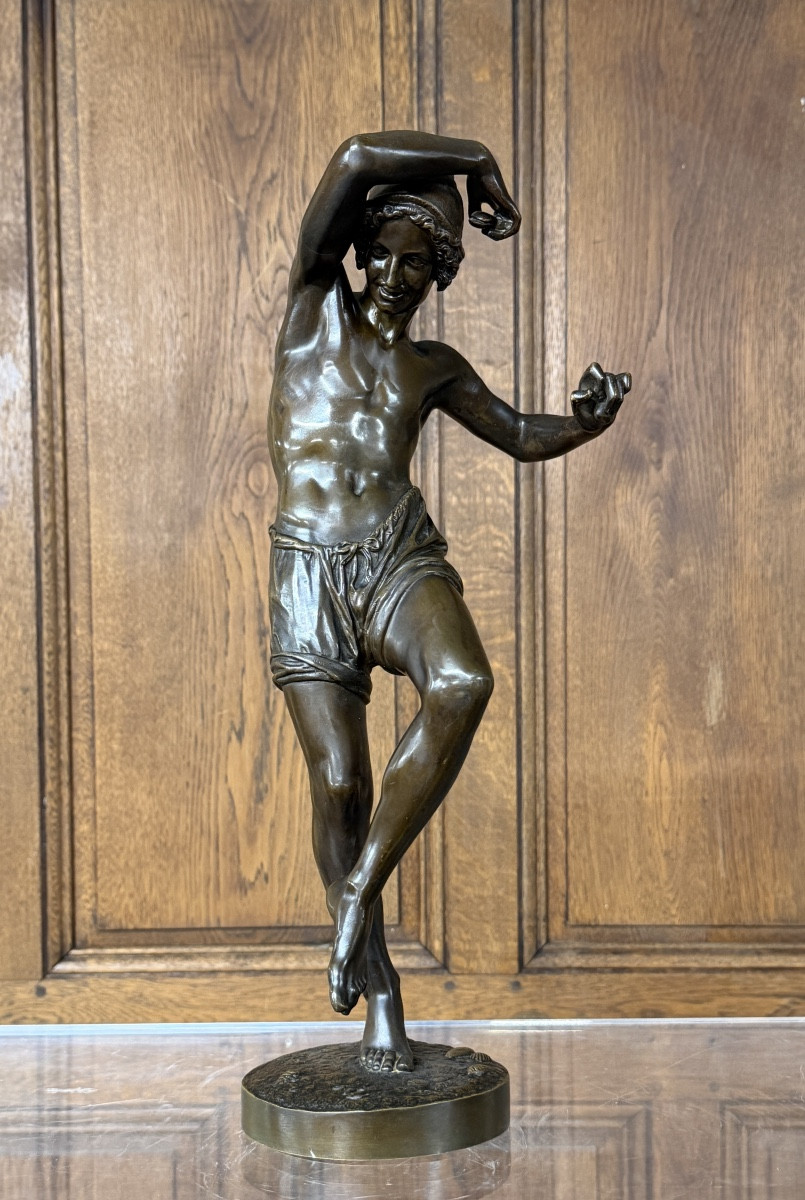 Francisque Duret -  Jeune pêcheur dansant la tarentelle en bronze, fonte Delafontaine