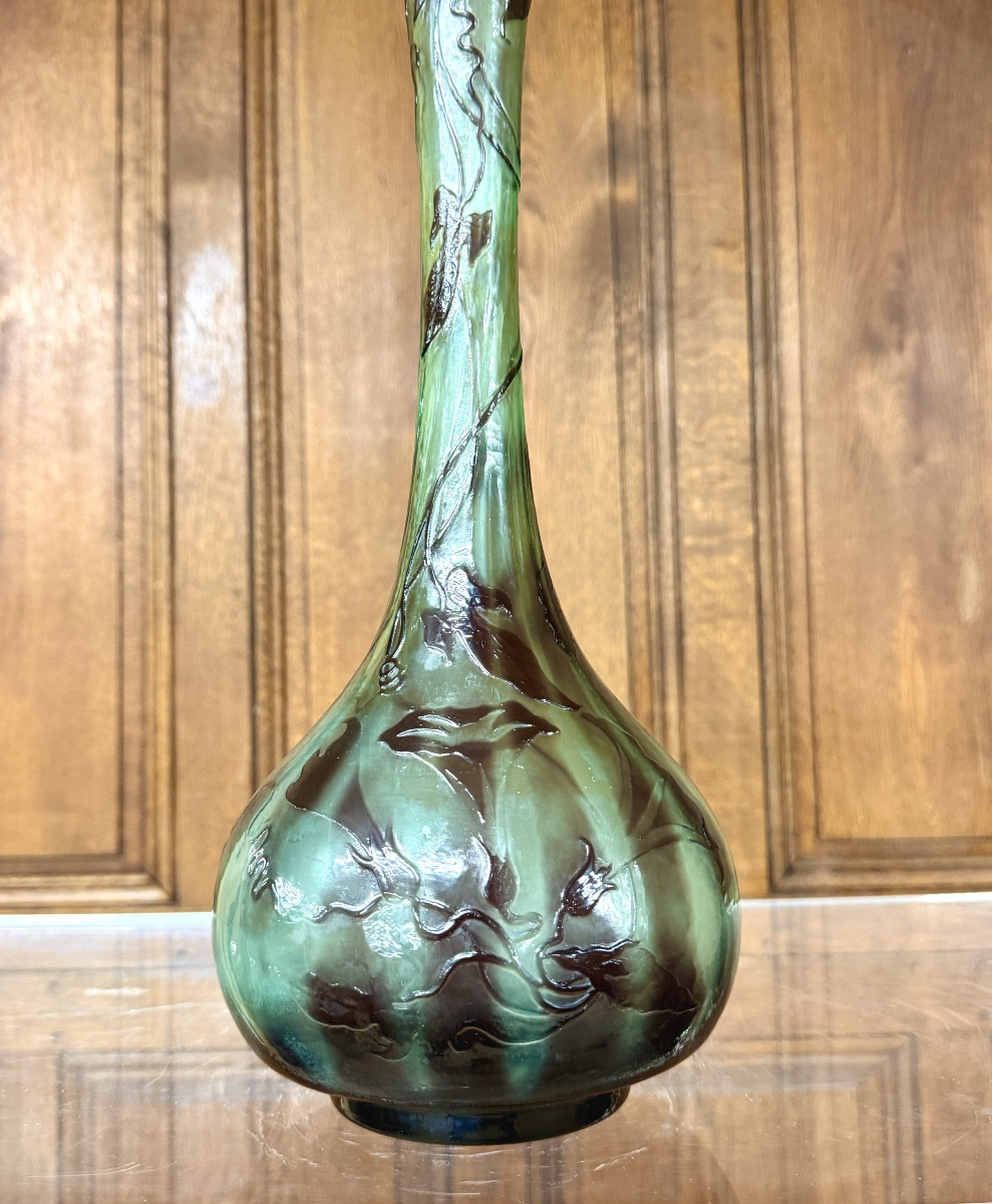 Émile Gallé - vase soliflore aux volubilis poli au feu, époque Art Nouveau -photo-2