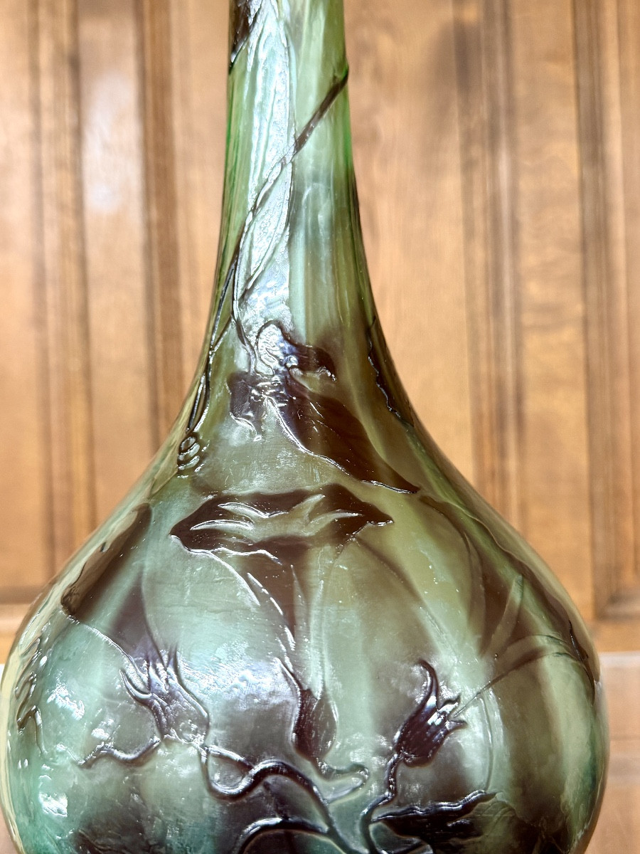 Émile Gallé - vase soliflore aux volubilis poli au feu, époque Art Nouveau -photo-3