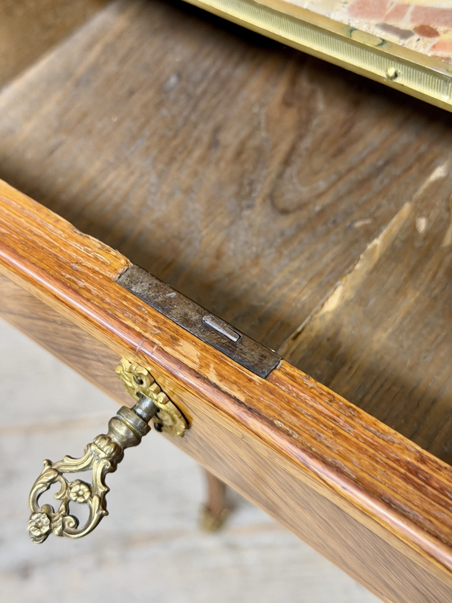 Table de salon ou chiffonnière en marqueterie d’époque Louis XV. XVIIIème siècle -photo-2